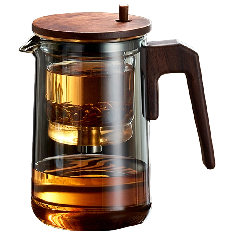 1 BUC Ceainic de Sticlă Cu Mâner din Lemn Încălzit Rezistent la Un singur Buton de Filtrare Ceainic de Sticlă Transparentă Parfumate de Ceai Teaware 750Ml - 0