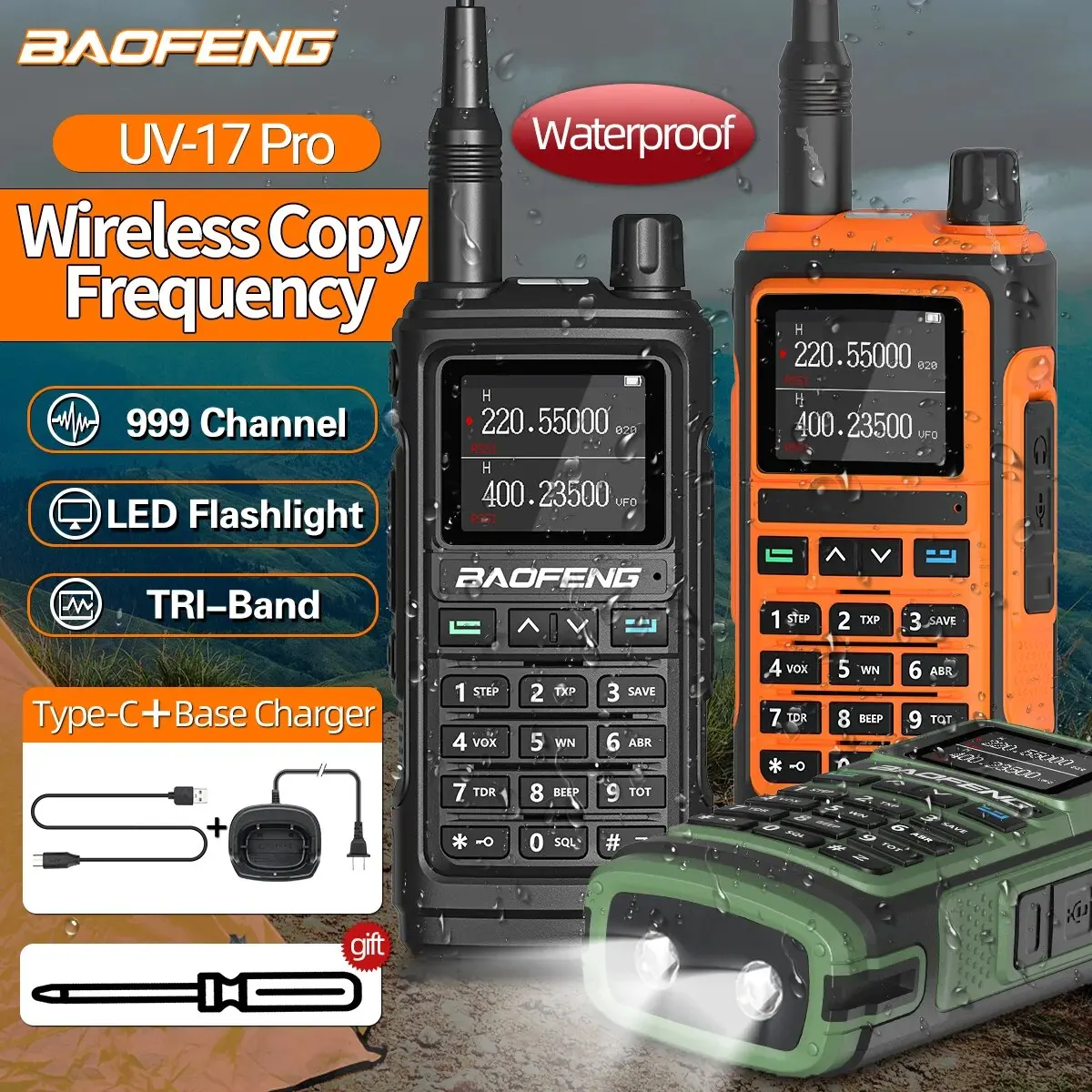 Baofeng UV 17 Pro Wireless Copia Frecvență Walkie Talkie 16 KM Rază Lungă rezistent la apa Lanterna Tip C Încărcător Ham Radio UV 5R - 0