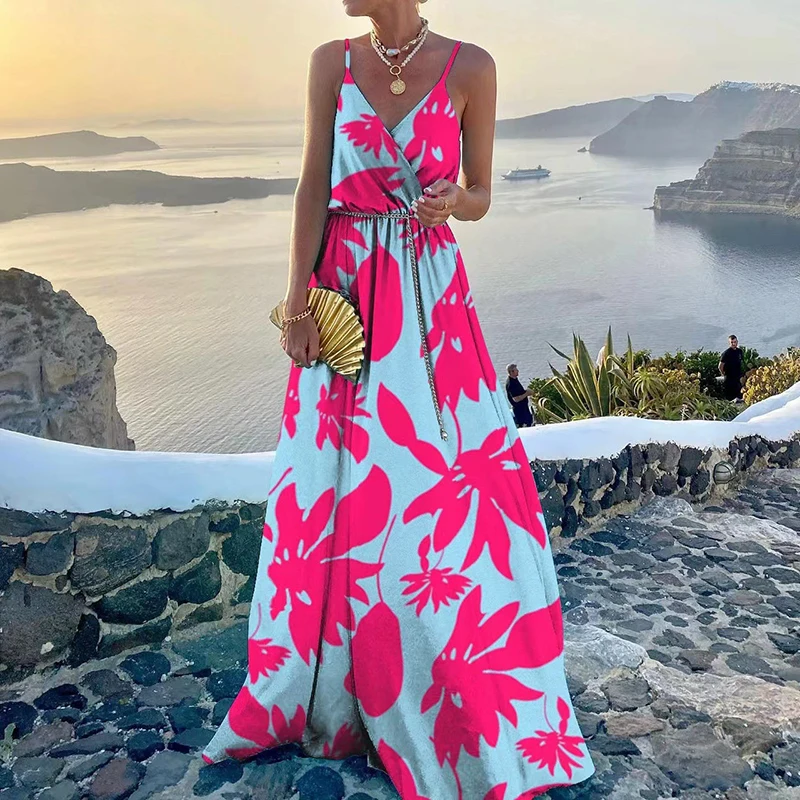 Boho Curea Maxi Rochie Eleganta Pentru Femei De Vară 2023 Casual Streetwear Florale V-Neck Fără Mâneci Plajă Vacanță Rochii De Petrecere Vestidos - 0