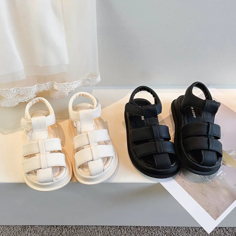 Fetele Gros Apartamente Pantofi de Moda de Vara pentru Copii Princess Cut-out Pantofi Solidă sandale de Moda Sandale Copii Sandale Negre - 0