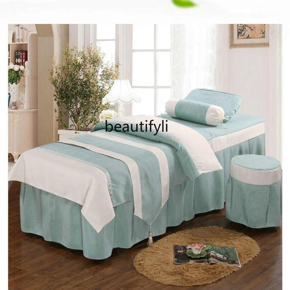Frumusețea Cuvertură de pat de Patru Piese Set Lenjerie de pat din Bumbac Europene High-End Masaj Cearșaf Simplu cu Gauri - 0