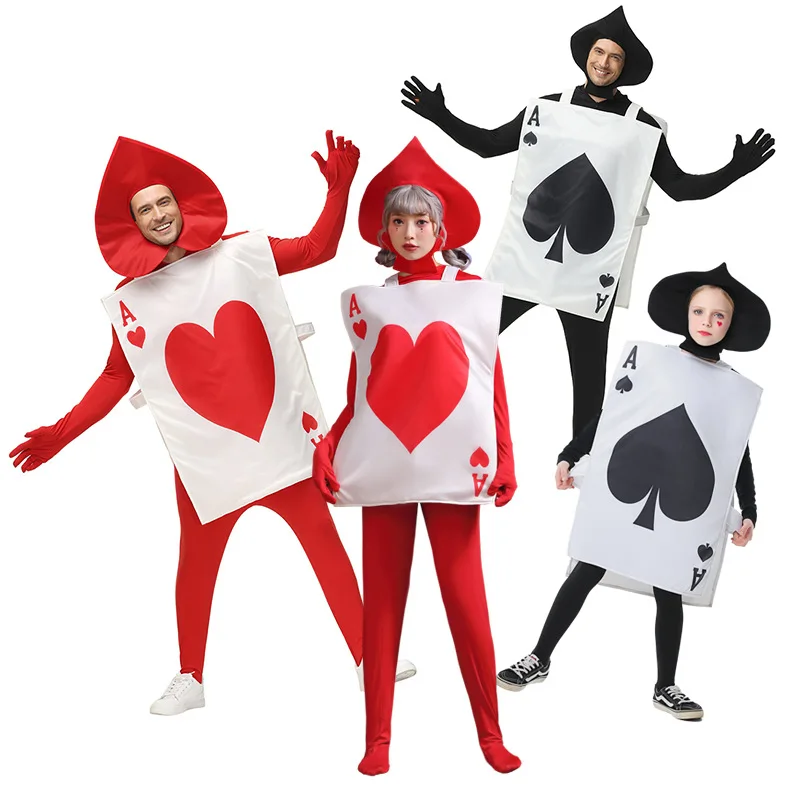 Unisex Părinte-Copil Asul de Pică Inimile Poker Carte de Joc Costum pentru Copii Copil Adult Tunica Pălărie, Costum Petrecere de Halloween Cosplay - 0