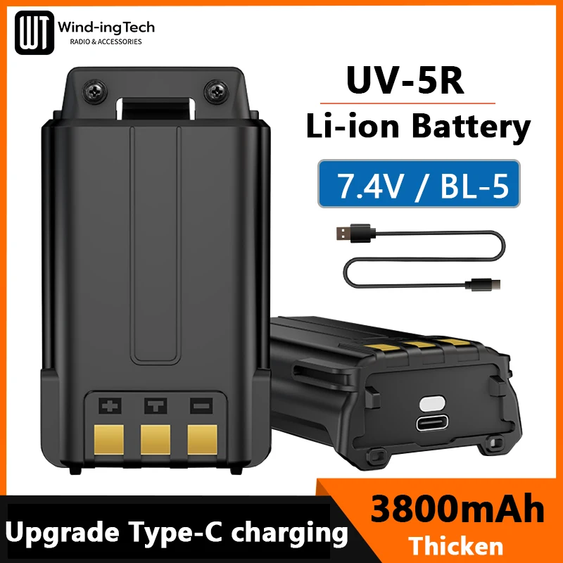 UV 5R Baterie Baofeng Walkie Talkie 1800mAh/3800mAh Li-Ion Baterie USB Tip C, Încărcare Rapidă Upgrad BL-5 Pentru UV-5RE UV-5RA BF-F8 F9 - 0