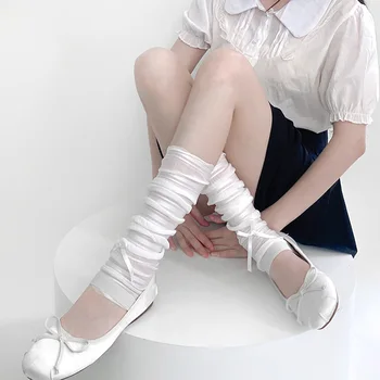 1Pair Dantela Picior Maneca pentru Femei Stil Japonez Dulce Balet Genunchi Ciorapi Sosete Vițel Culoare Solidă Arc Brațul Mâneci Încălzit de Picior
