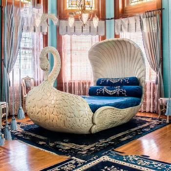 lemn sculptat pat dublu francez de artă creativitatea copiilor Swan princess pat dormitor mobilier de personalizare