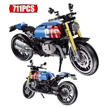 711pcs Oraș tehnice motocicleta Harley Vehicul Blocuri MOC Super Masina de Curse locomotiva Model Cărămizi Jucarii pentru copii