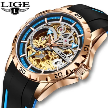 LIGE Brand de Moda de Lux Ceas Silicon Curea de Afaceri Ceasuri Mecanice pentru Bărbați Impermeabil Luminos Casual Ceas Ceasuri de mana