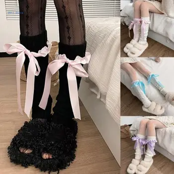 Femei Stil Japonez Zburli Tricotate Lungi Încălzit De Picior Genunchi Ridicat Cizme Ciorapi De Balet Stil Arc Dantelă Sus Piciorul Sover Șosete