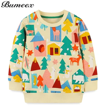 Bumeex Timp de Crăciun pentru Copii Tricou Fete Drăguț Maneca Lunga Tricou Copii din Bumbac Pulover Topuri 2-7 Ani