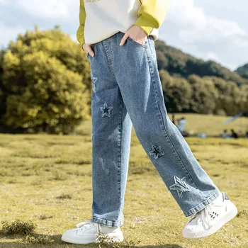 Fete Pantaloni Denim cu Inima Design Casual Nouă Primăvară de Toamnă de Moda Blugi Lungi Copiilor Stil coreean Pantaloni Drepte 6 8 10 Y