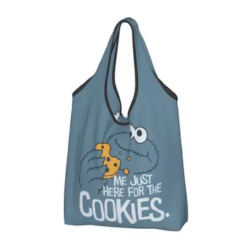 Cookie Monster Cumpărături Personalizate Sac Shopper Tote Geantă De Umăr Mare Capacitate Portabil Desene Animate Sesame Street Geantă De Mână