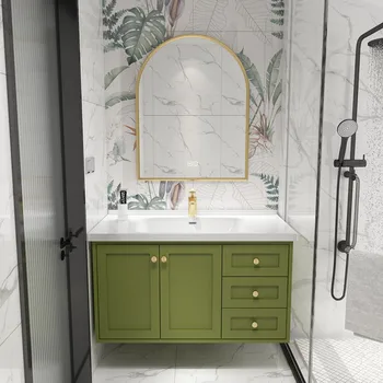 Personalizate modern, simplu de avocado verde cabinet baie combinație chiuvetă cabinet ceramica bazin integrat de toaletă, chiuvetă