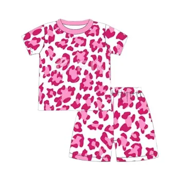 En-Gros De Tip Boutique De Haine De Fata Drăguț Roz Leopard Print Cu Maneci Scurte Set Pijama
