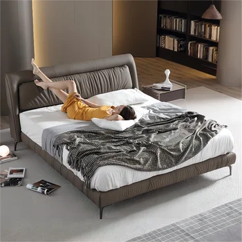 de lux italian dormitor, set mobila king size modernă italiană mai recente pat dublu, mobilier de designer set din piele de lux, pat moale