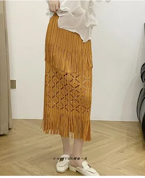 Miyake Cutat Ciucure Gol Fusta Lunga Coreean Designer De Moda De Pe Litoral Coreean StyleTravel Femei Estetice Clothes023