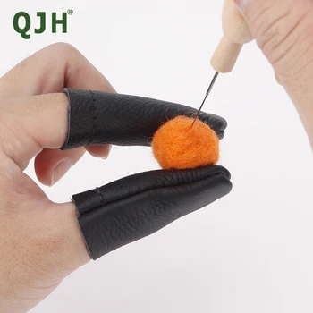 QJH 4 Pereche Ac Felting Mănuși de Piele cu Degetul Protector Instrumente piele de Vacă din Piele Deget Paznici pentru Artizanat Cusut manual