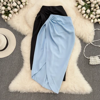 Femei Șic Solid Asimetrice Split Plin Fusta Talie Inalta Elegant Coreeană De Moda Hip Folie Skirtt Dulce Haine De Vară