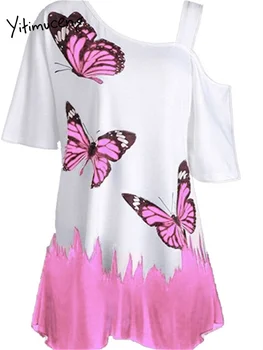 Yitimuceng Camasi Casual pentru Femei 2023 Moda de Vara pe Un Umăr de Imprimare Topuri Elegante de Pe Umăr Mâneci Scurte T Shirt
