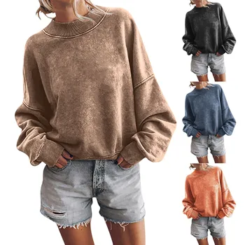 Regina de moda Supradimensionat Tricou Femei pe Gât Rotund Umăr Picătură Pulover Confortabil de Îmbrăcăminte Toamna Și Iarna Moda