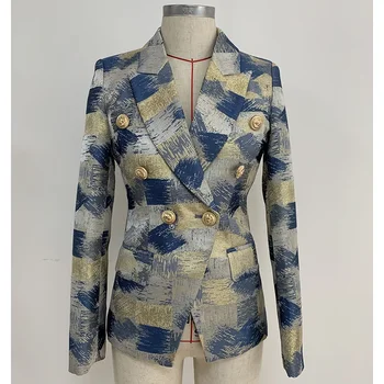 CALITATE de TOP Elegant 2023 Designer Femei Leu Butoane Dublu Rânduri Colo Bloc Jacquard Jacket Jacheta Exterior Purta