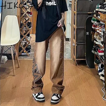 Retro Maro Blugi Femei De Înaltă Wasit Drept Liber De Pantaloni Largi Picior Harajuku Punk Casual Scrisoare De Imprimare Y2k Pantaloni Grunge Pantalon