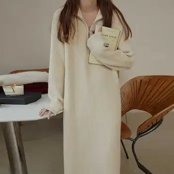 Femeile din coreea de Timp Liber Tricotate Rochie Pulover de Iarna Doamna Maneca Lunga Slim Elegant Casual Chic Rochii de Moda Y2K Haine