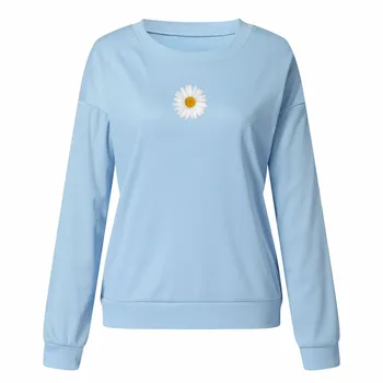 2023 Nou cu mâneci Lungi Tricou de Moda pentru Femei Florale Imprimare O-gât Două Drepte Toamna Iarna Casual Hoodless Hanorace
