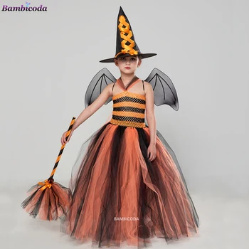 Vrăjitoare pentru Fata de Copii Princess Dress Up Candy Bag Pălărie Aripa Mătură Seturi de Îmbrăcăminte Costum de Halloween Petrecere de Carnaval Deghizare