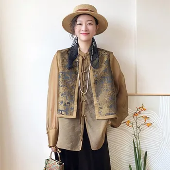 Noul Stil Chinezesc Nișă Design Fals două piese Tricou 2023 Primavara Toamna Catarama de Umar Vintage Femei Top Tricou