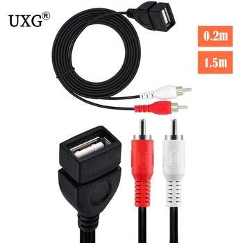 USB O Femeie Sockrt la 2 RCA Male Plug Audio-Video Cablu de Extensie Cablu Adaptor Audio Flush Mount AUX Stereo 0,2 M 1,5 m/5 ft