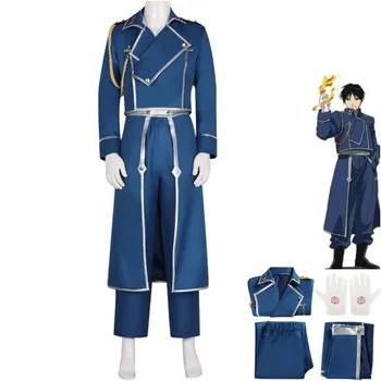 Anime Fullmetal Alchemist Roy Mustang Edward Elric Cosplay Costum Albastru Haina Militară Uniformă Set Complet Om Costum De Carnaval