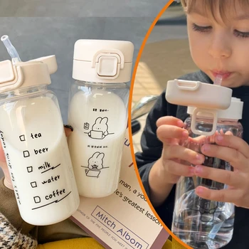 350ml Copii Sticle de Apă BPA Free Desene animate Sticla de Apa Sări Capacul cu Paie Portabile, etanșe Sticlă în aer liber