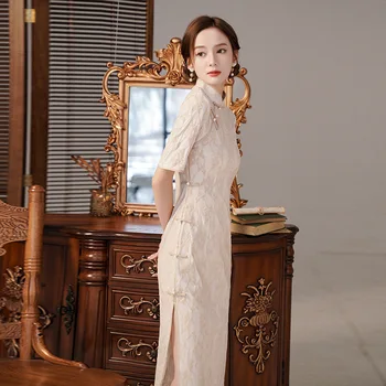Primăvara Cheongsam Republica China Fata Temperament Tânăr Stil Retro Lungime Medie Modificat Rochie de Dantelă Rochie de Epocă Qipao