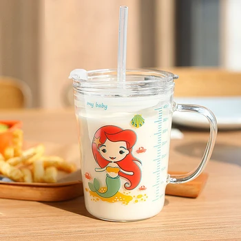 Ceașcă de cafea Copiilor Lapte Ceașcă de Sticlă Acasă Desene animate Potabilă Ceașcă Ceașcă de micul Dejun Paie Cupa 450ml Cani Copilului biberon Drinkware