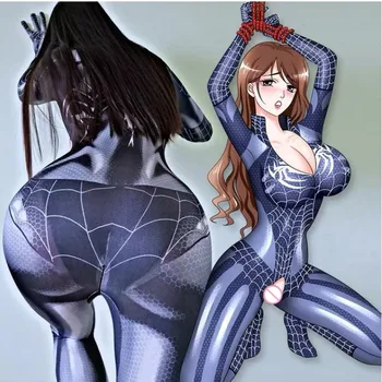 Plus Dimensiune Cosplay Sexy Spider Femei Body Stretch Catsuit Zip Picioare Carnaval Petrecere Rochie Fancy Super-Erou Zentai Salopeta Fierbinte