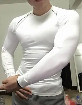Musculosul Frăția de Fitness Bărbați de Funcționare Atletic Slim cu Maneca Lunga Uscare Rapidă Sudoare Absorbant T-Shirt