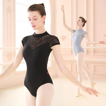 Femei Balet Tricouri Gimnastica Body Dans Costum Adult Dantela Lipitură De Dans Purta De Înaltă Gât Balet Costume