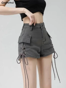 Denim pantaloni Scurți Femei Bandaj de Design de Moda Stil coreean Slim Sexy Retro All-meci Fete Fierbinti Streetwear de Agrement Nou Imperiu Vară