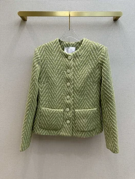 Noul tweed gât haina verde pentru toamna devreme dezvăluie un elegant și grațioasă coat9.4