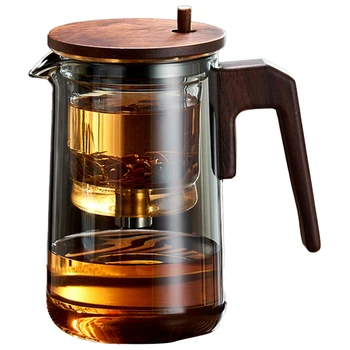 1 BUC Ceainic de Sticlă Cu Mâner din Lemn Încălzit Rezistent la Un singur Buton de Filtrare Ceainic de Sticlă Transparentă Parfumate de Ceai Teaware 750Ml