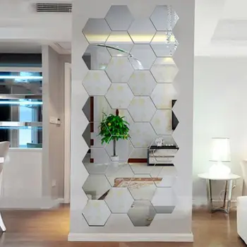 12Pcs Hexagon Acril Oglindă de Perete Autocolante Adezive Autocolant de Perete Camera Decal Decor Duș Machiaj Gresie Oglinzi Decorative