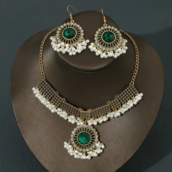 Perla Faux & Piatră Prețioasă Decor Set De Bijuterii Exagerate Colier Cercei Femei Boemia Moda Bijuterii Vintage Set Accesorii