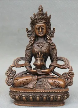 Budismul Tibetan din Bronz Amitayus longevitate Dumnezeu Zeita Statuie a lui Buddha