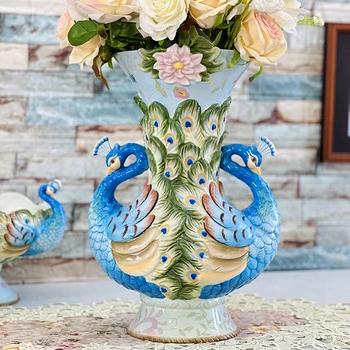 De bun augur păun vaza ceramica camera de zi de decorare pridvor TV cabinet Creative acasă sculptură ceramică vaze decor