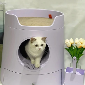 Închis în formă de Castel Pisica Cutie Mare Anti-stropi Deodorant Pisica Cutie Sertar mare-tip Cat Toaletă, Anti-nisip Pisica Ploști