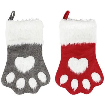 Câine de Palmier Ciorapi de Crăciun, de Pluș Agățat Șosete Pentru Vacanta Si Decoratiuni de Craciun (Mare/18, 2-Pack/Gri+Rosu)