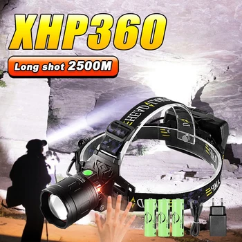 Super-Puternic XHP360 LED Far Reîncărcabilă USB Șef de Lumină de Mare Putere de Iluminat 2500M Impermeabil în aer liber Camping Lanterna Cap