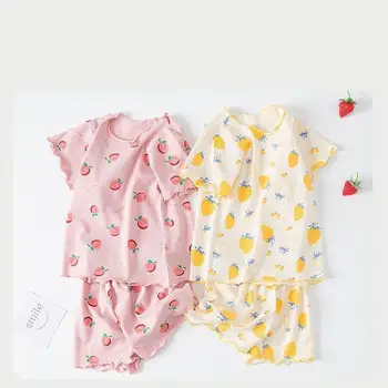 Plin De Imprimare Fructe Teuri+Pantaloni Scurti Copilul Nou Stil De Vară Drăguț Seturi Liber Casual Cămașă De Noapte Copii Pijamale Fete 2 Piese Costum