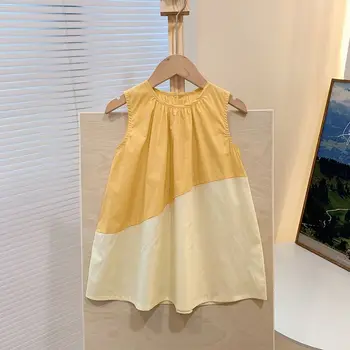 Rochie pentru Copii rochie fără Mâneci Vrac Fete Rochii Casual Culoare Nouă Îmbinare Printesa Haine la Modă pentru Copii Costum