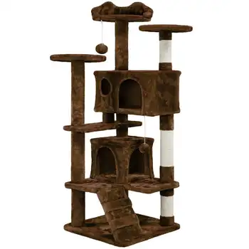 Pisica Copac Turn pe mai multe Niveluri Pisoi Copac cu 2 Apartamente Si 2 Bile de Blană & 3 Zgarieturi Posturi pentru Pisoi & Mic/Mediu Pisici, Maro